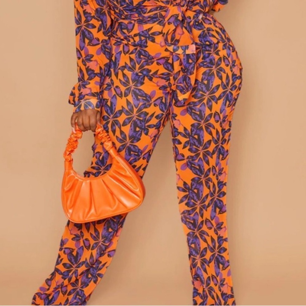 Vibrant Orange and Purple Floral Women's Pants